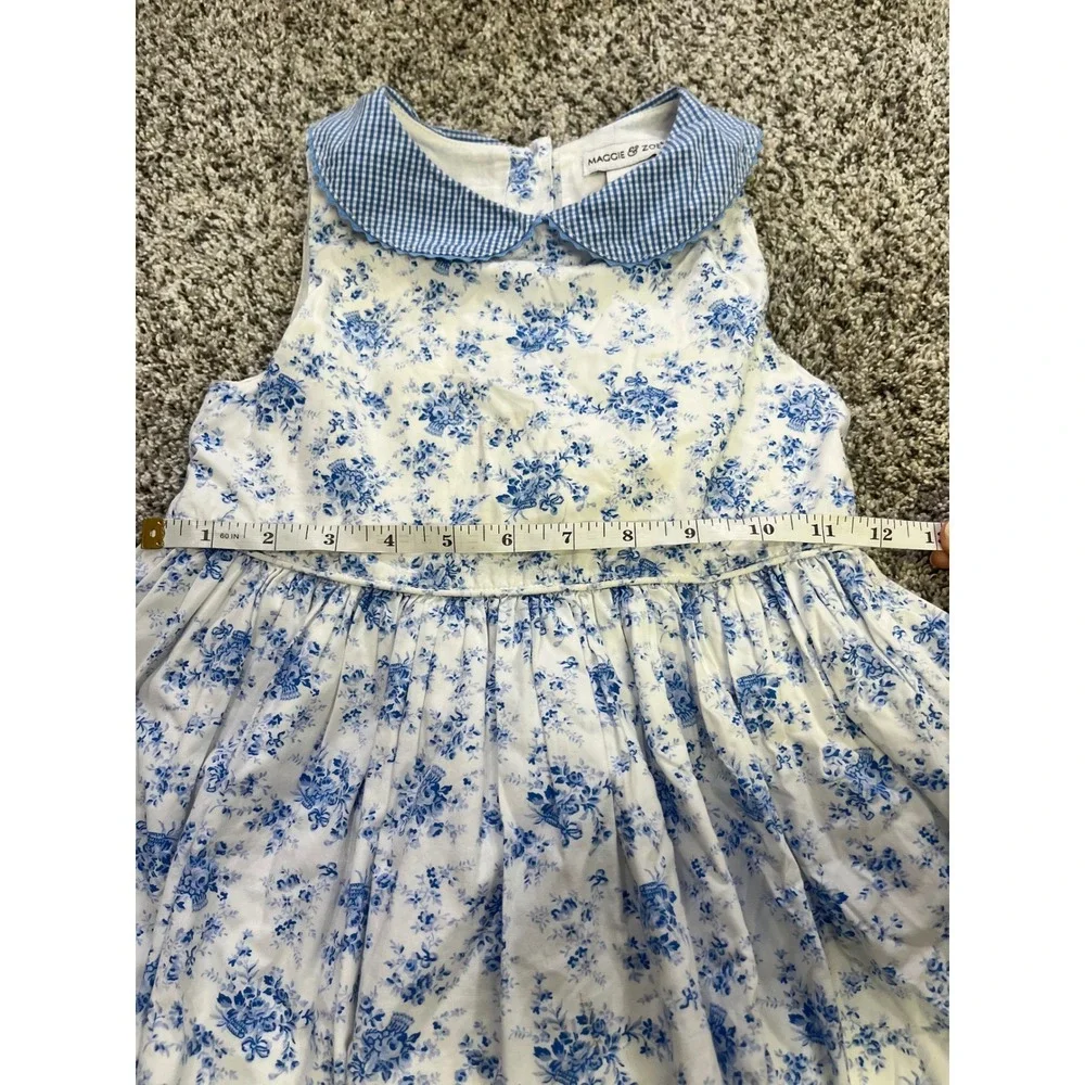 Maggie & Zoe Girls Blue White‎ Floral Gingham Peter Pan Collar Dress Size 6X